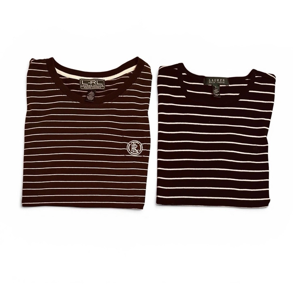 Lauren Ralph Lauren & L-RL Active Women's Large Striped T-Shirt Top Bundle 2